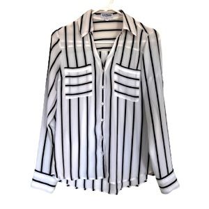 EXPRESS BLACK AND WHITE STRIPED PORTOFINO SHIRT SLIM FIT SIZE XS